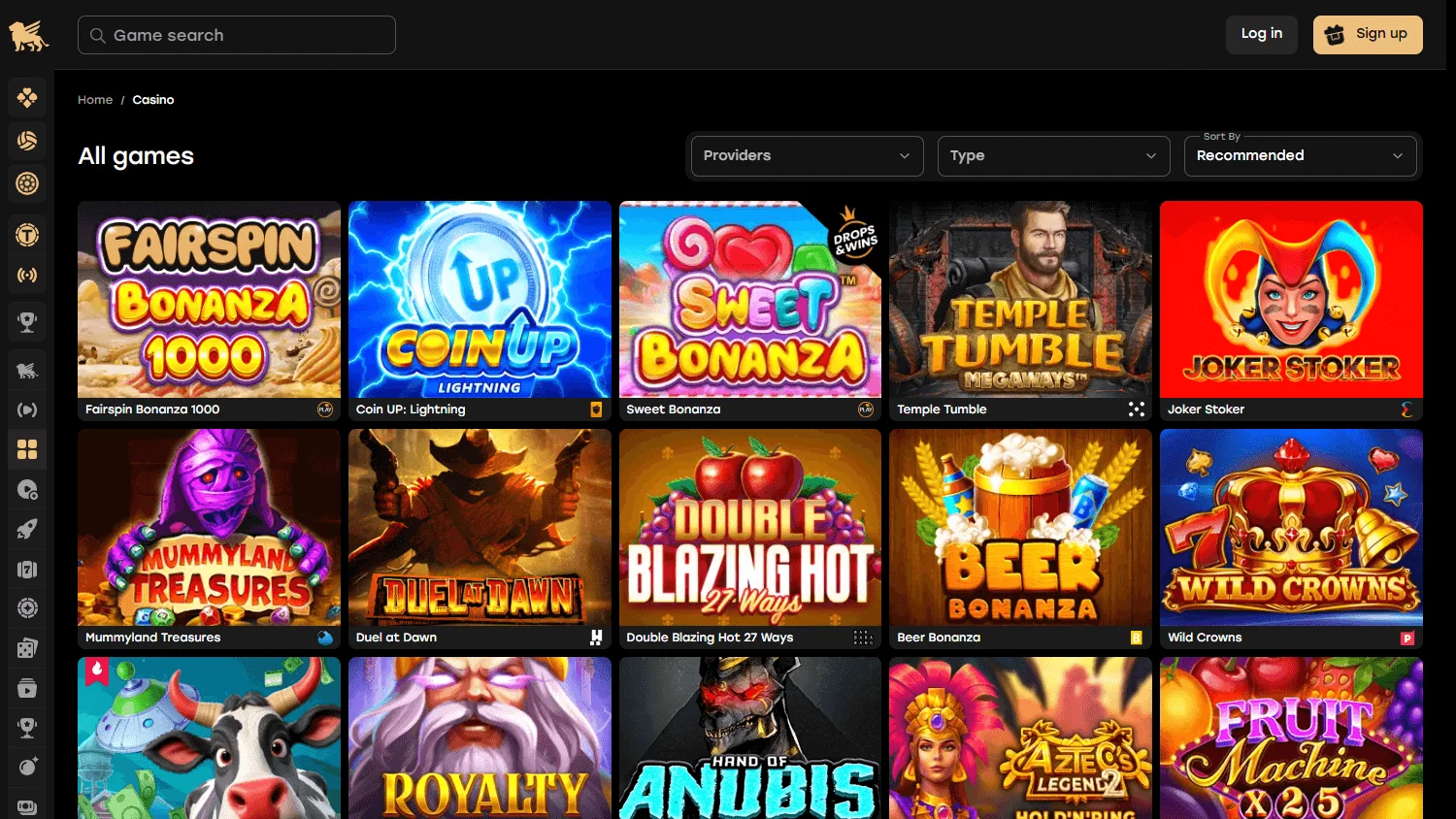 Fairspin Casino games experience on desktop