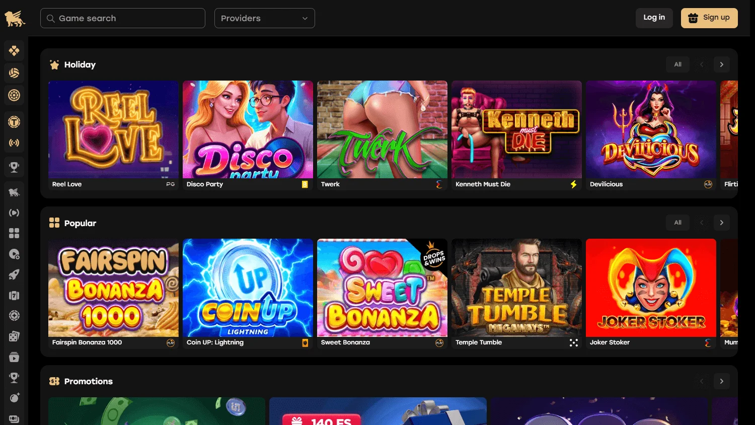 Fairspin Casino home experience on desktop